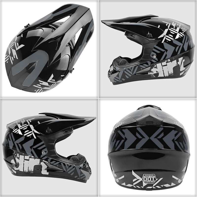 Spark DOT Youth Motocross Helmet Kids Dirt Bike Helmets - Full Face, Lightweight & Breathable for Off-Road E-Bike BMX MX ATV (with Gloves Goggles Mask) 4Pcs Set, Small(55-56), Grey - Image 4